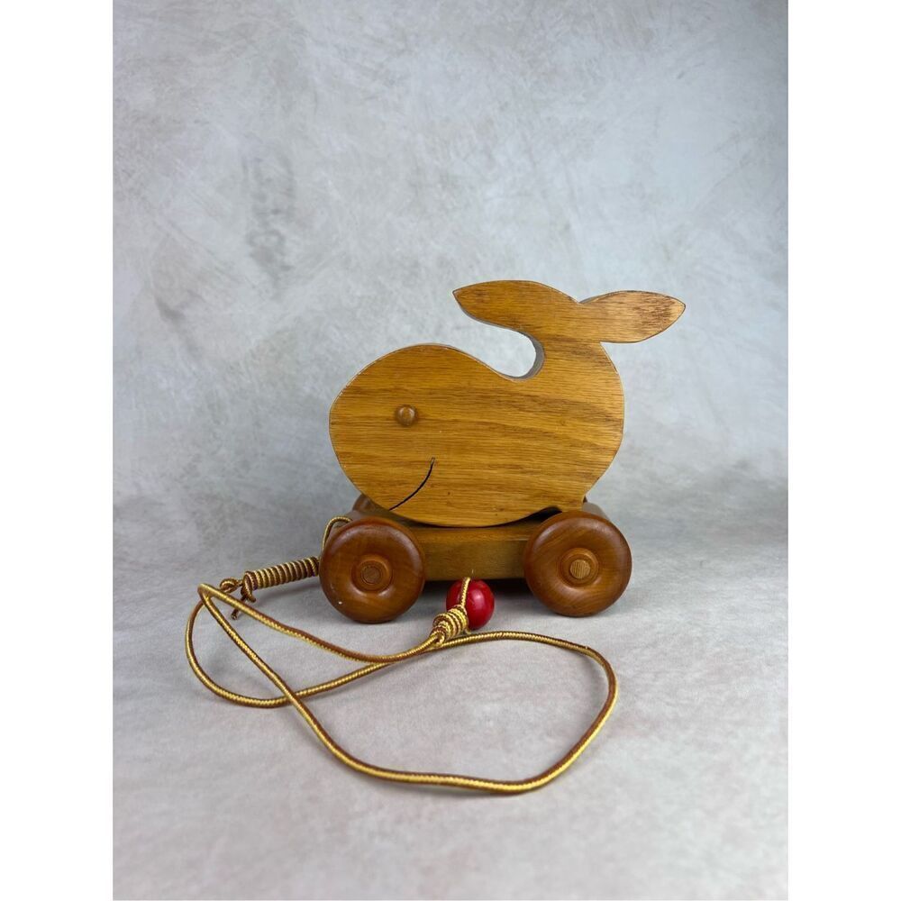 Vintage Wooden Whale Kids Pull Toy Come Along 1990s Montessori - Picture 1 of 8
